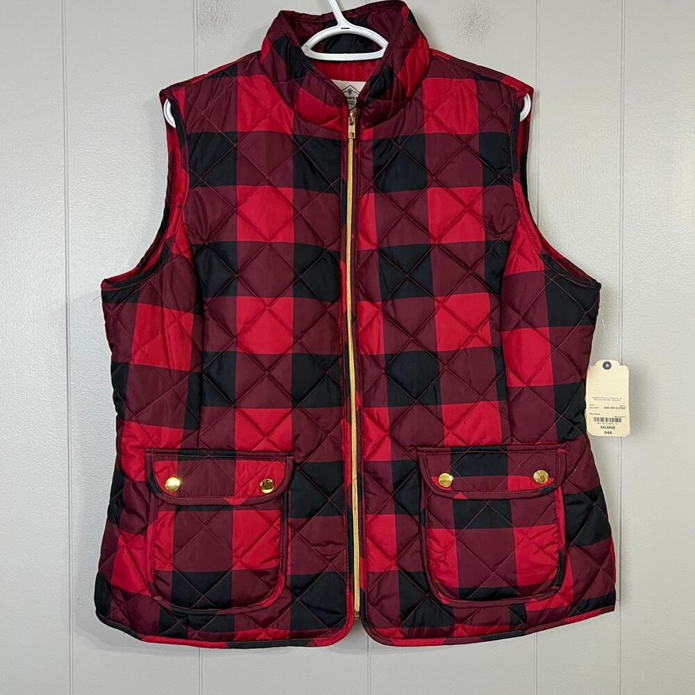 Buffalo Plaid Quilted Vest Womens XXL Red Black St Johns Bay NWT